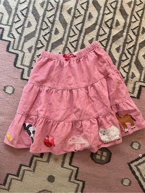 Mini Boden Pink Tiered Skirt with Animal Appliqués